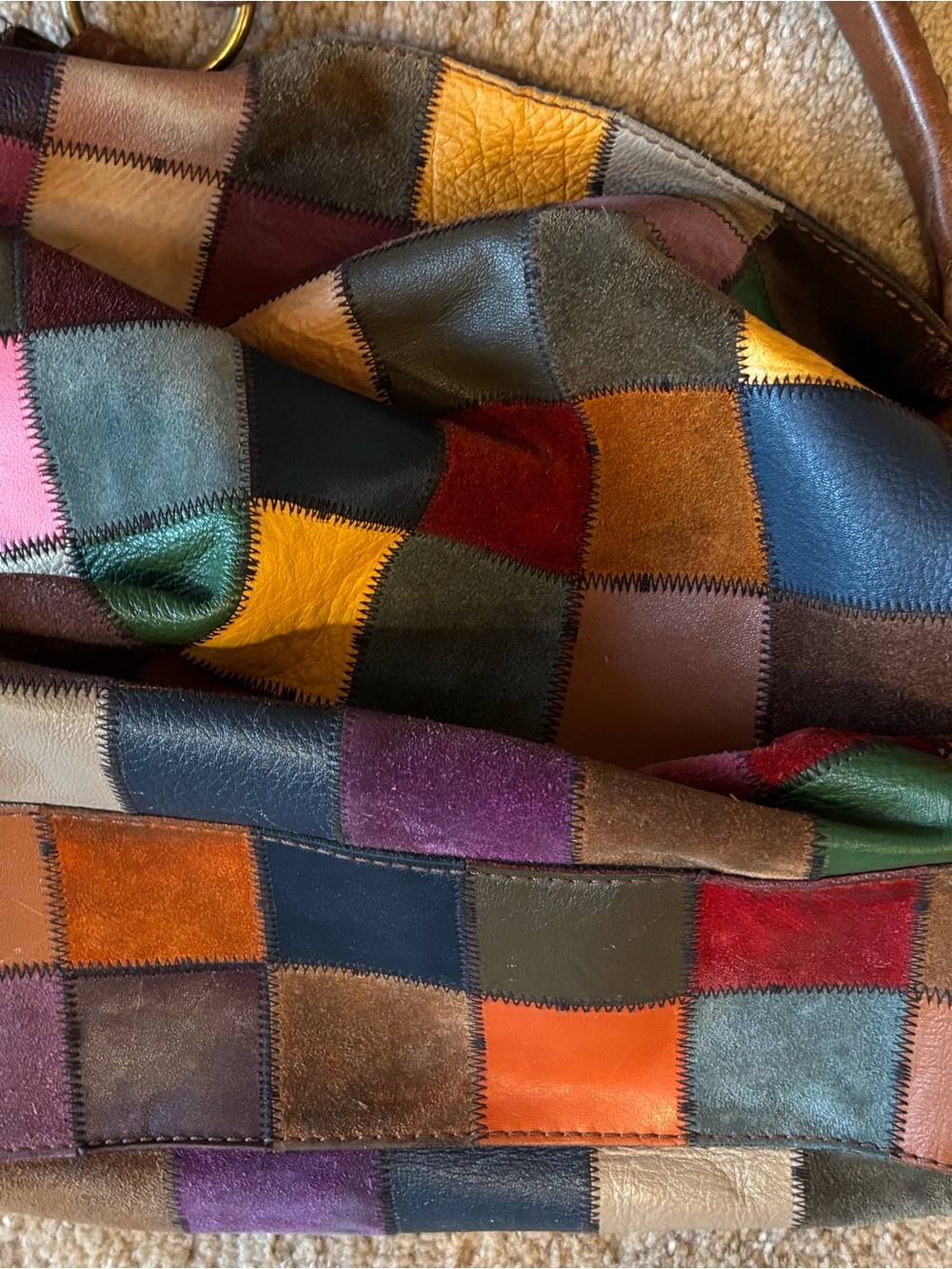 Lucky Brand Patchwork Leather Shoulder Bag in Multicolor Squares - Picture 3 of 4